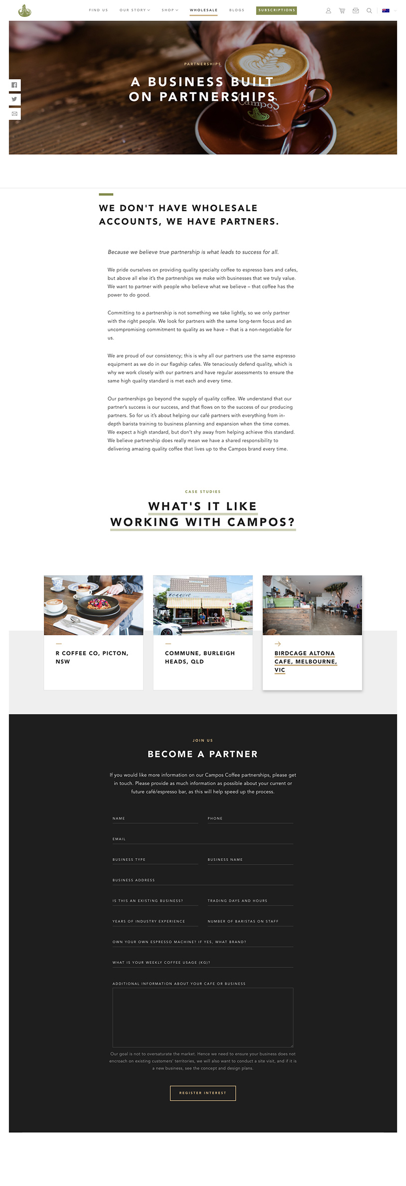 Campos Coffee Wholesale Partner Page