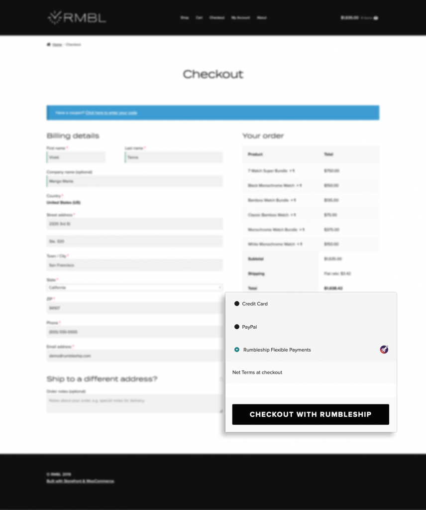 Rumbleship Financial WooCommerce Checkout For Wholesale Customers