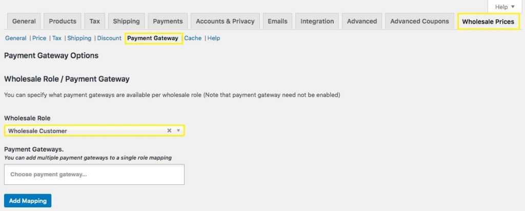 Creating role-based payment options with mapping settings in WooCommerce.