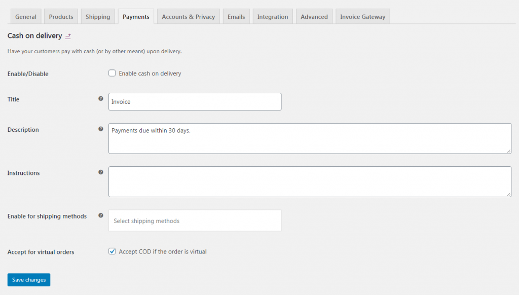 Modifying the Cash on Delivery payment gateway.
