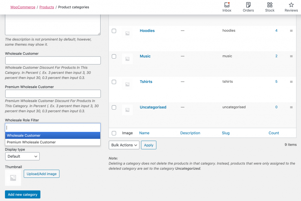 Filtering wholesale roles to hide a product category from retail customers.