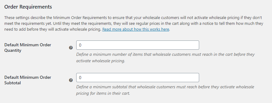 Configuring your wholesale order requirements.