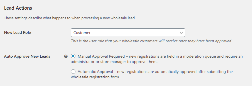 Configuring default wholesale user roles and automatic approval.