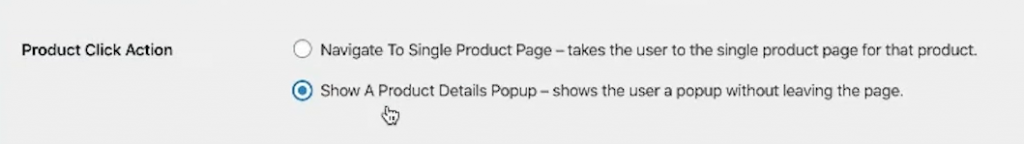 Product Click Action section.