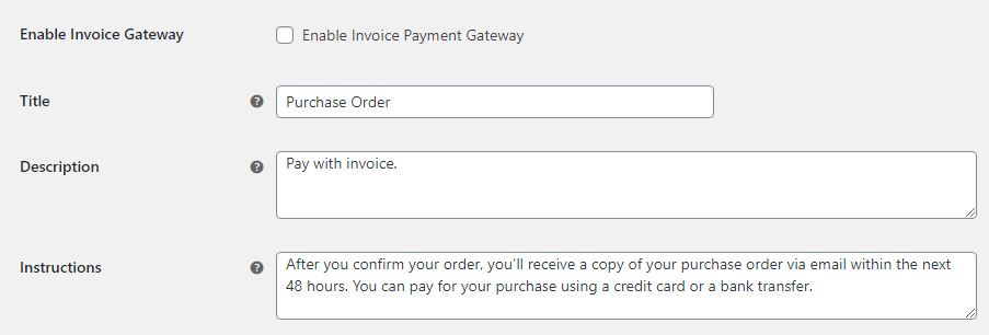 Adding instructions to your WooCommerce purchase order gateway.
