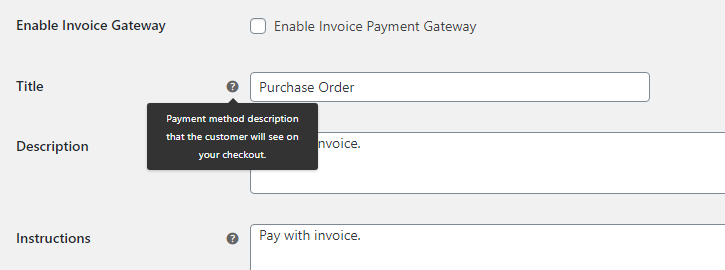 Configuring your WooCommerce purchase order gateway settings.