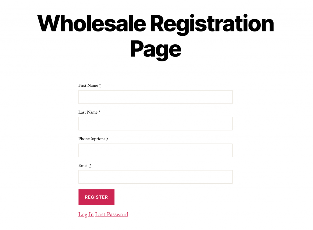 An example of a wholesale account registration page.