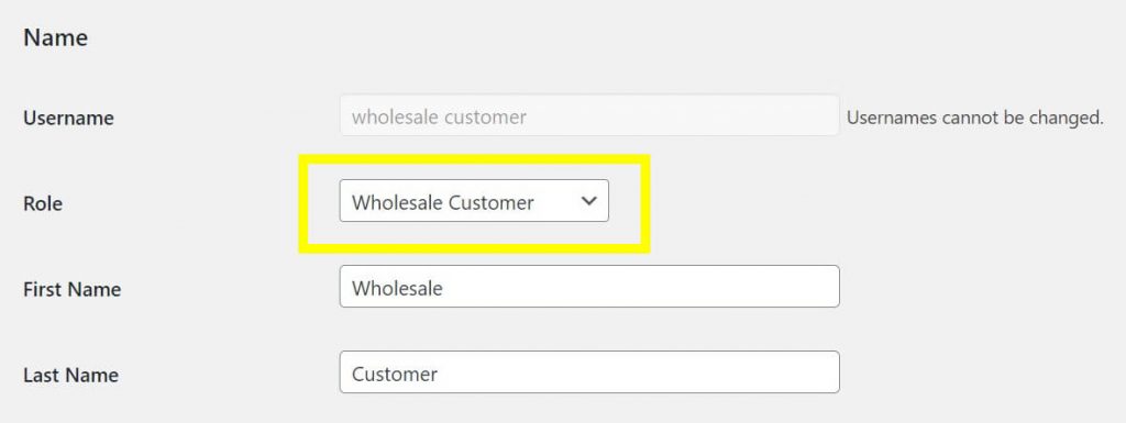 Assigning a user to a wholesale role.
