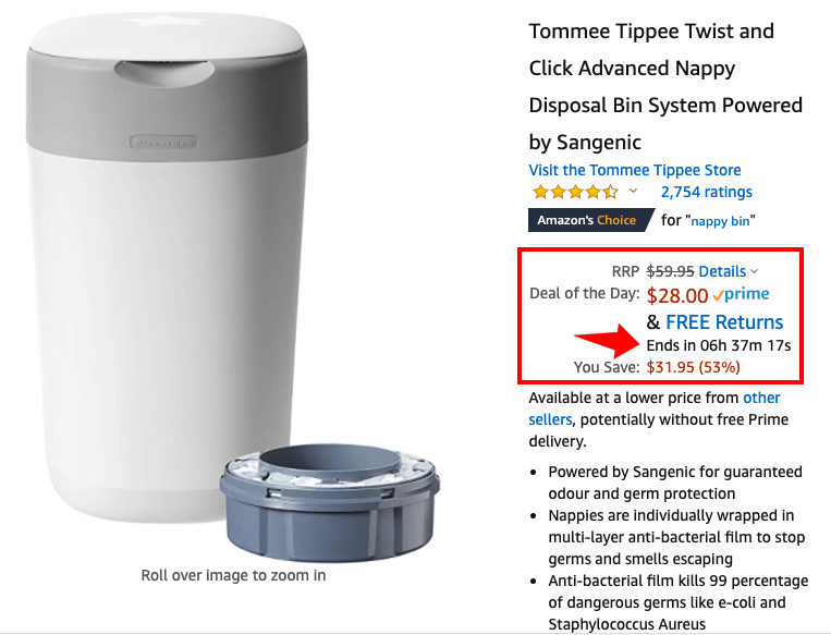 Scarcity trigger on Amazon deal of the day product