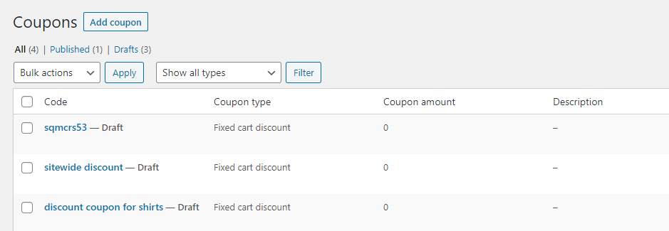 WooCommerce coupons