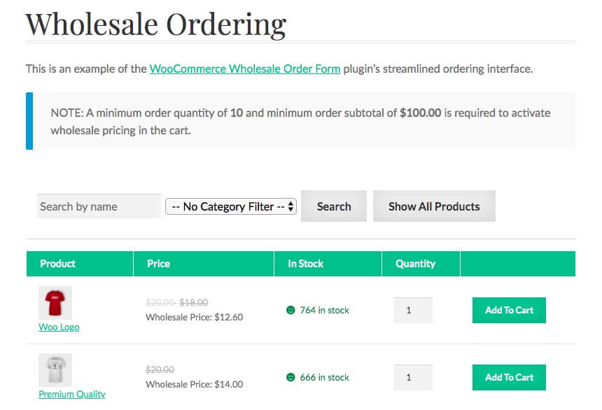 A WooCommerce wholesale order form.