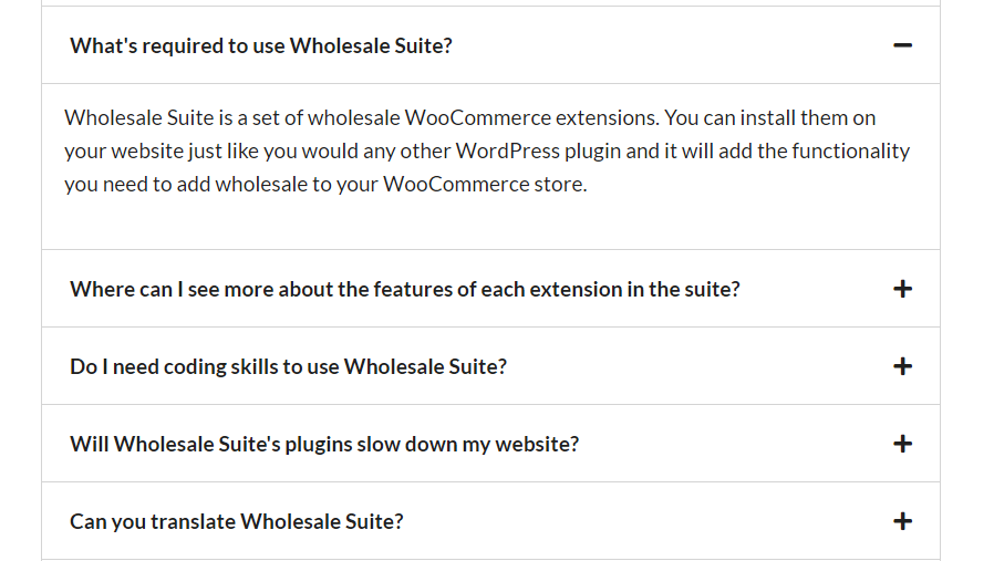 Wholesale Suite's FAQ section