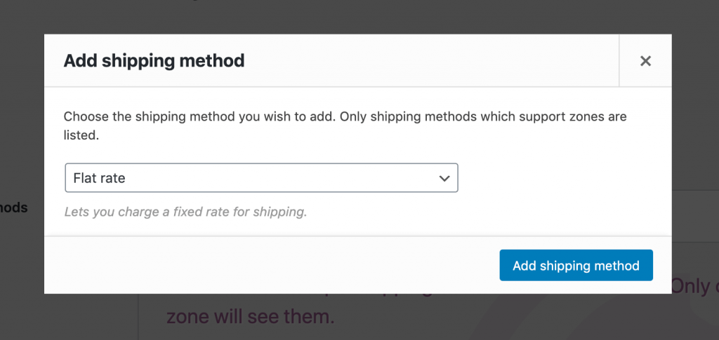 Adding a new shipping method to a WooCommerce shipping zone.