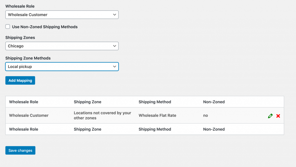 Wholesale shipping method mapping.