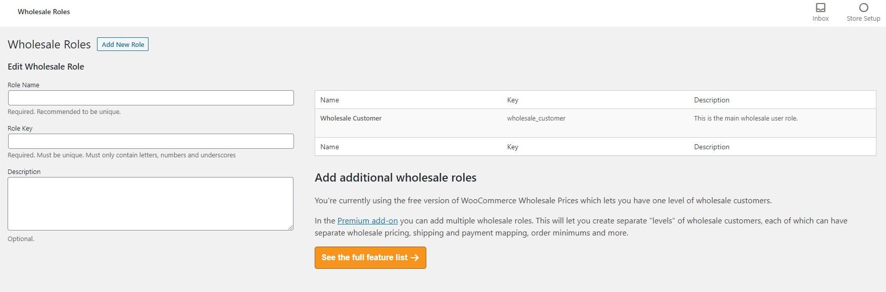 A screenshot of the Wholesale Suite plugin's Wholesale Roles option screen.