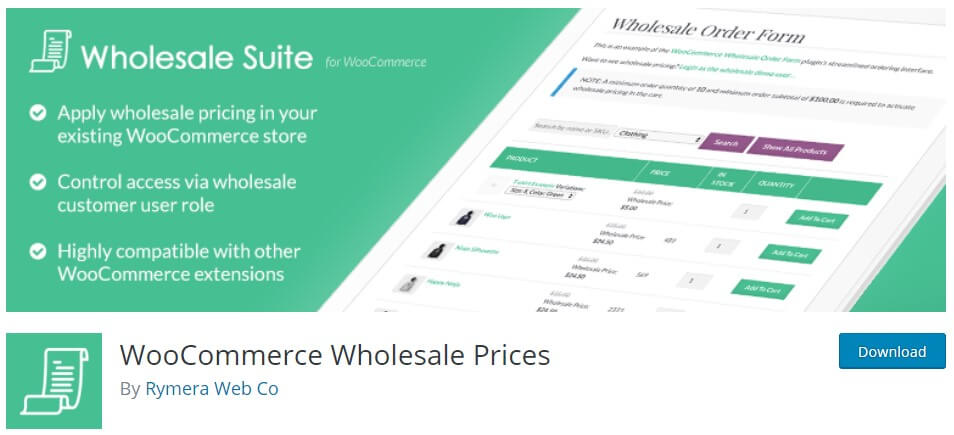 The banner for the Wholesale Suite plugin that helps people sell to WooCommerce B2B and B2C customers.