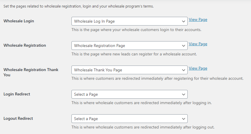 The pages the Wholesale Lead Capture plugin sets up for you.