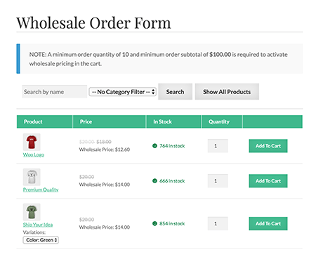 WooCommerce Wholesale Order Form selling handmade items wholesale