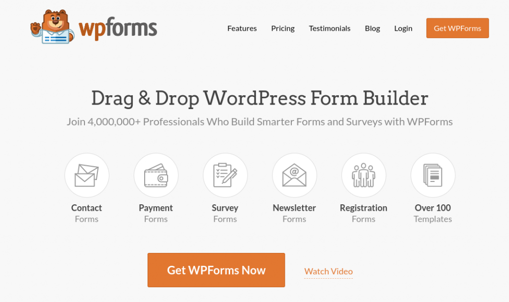 The WPForms WordPress form builder plugin website.