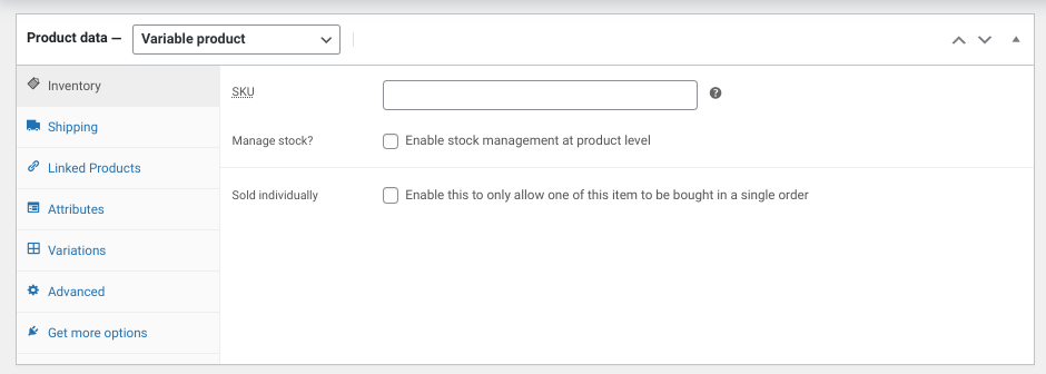 The product data section in WooCommerce.