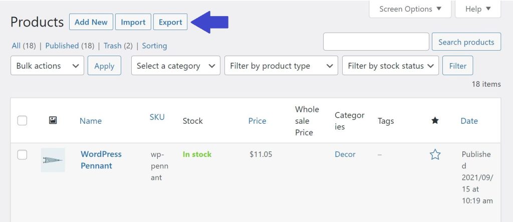 The option to export your WooCommerce product catalog.