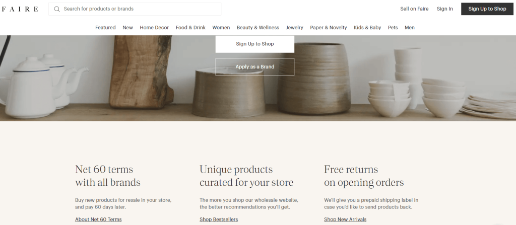 An example of a wholesale marketplace with a good landing page for attracting more wholesale customers. 