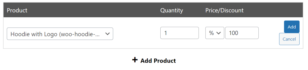 Configuring a coupon to add a free product to user carts