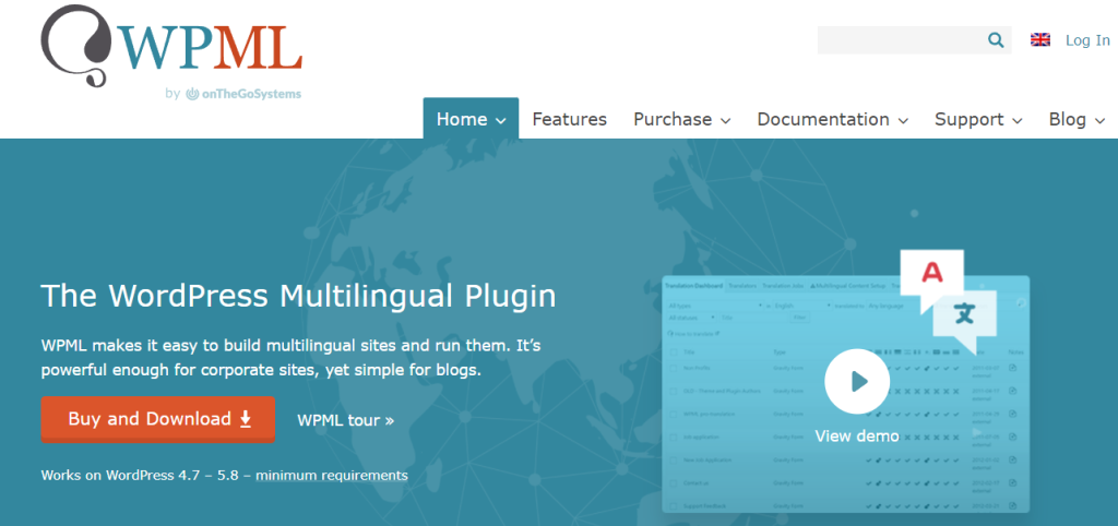 The homepage for the WPML plugin. 