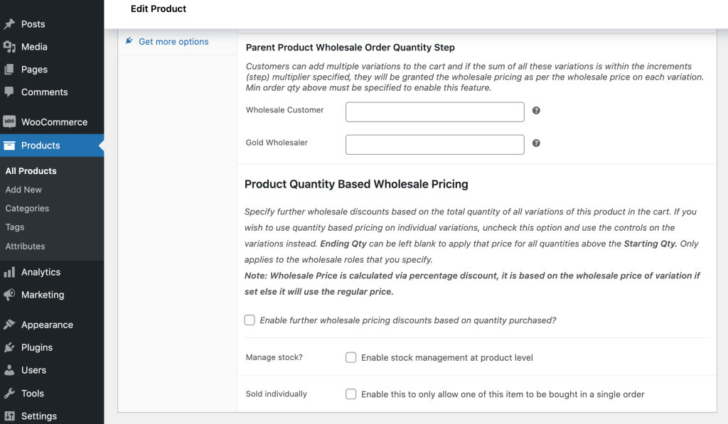 WooCommerce user roles and permissions, created using the Wholesale Suite plugin. 