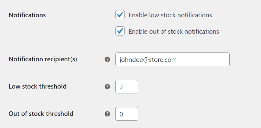 Configuring WooCommerce low-stock settings