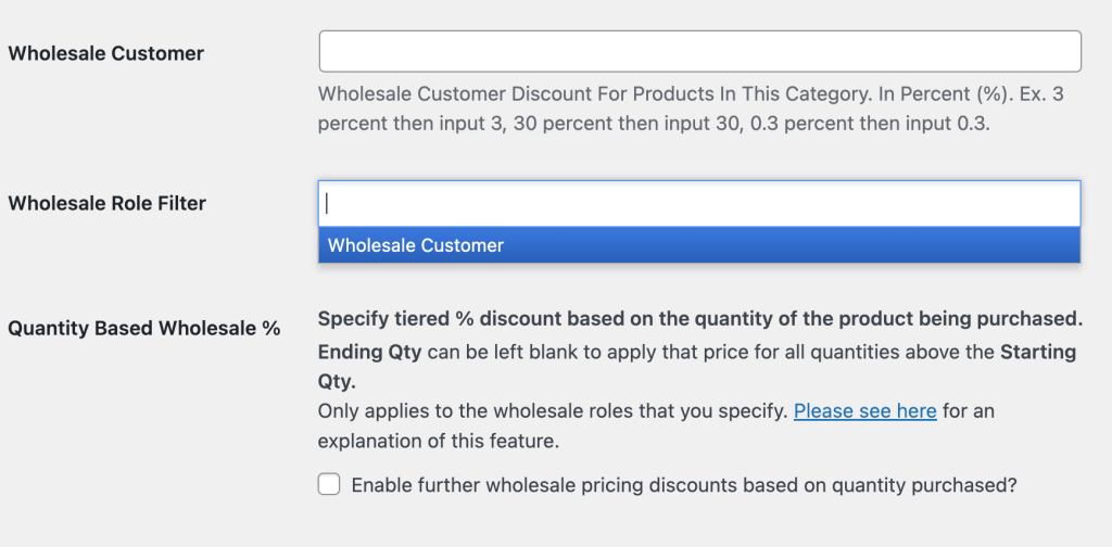 Set your wholesale price and wholesale role in an individual product.