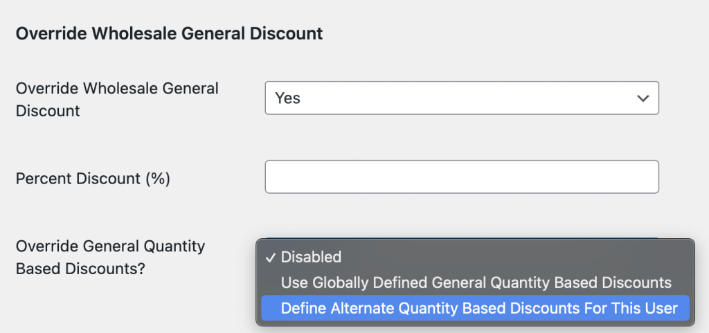 Definer alternative discount in user roles.