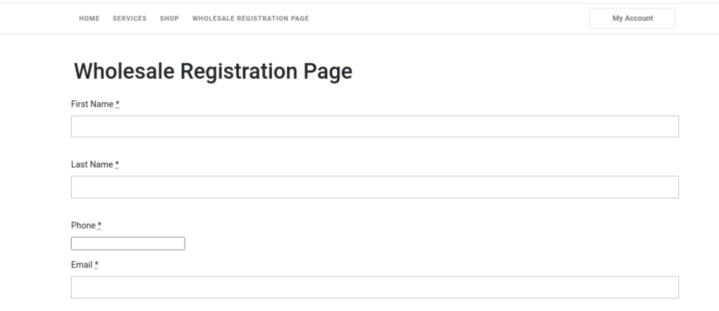 An example of a wholesale registration page. 