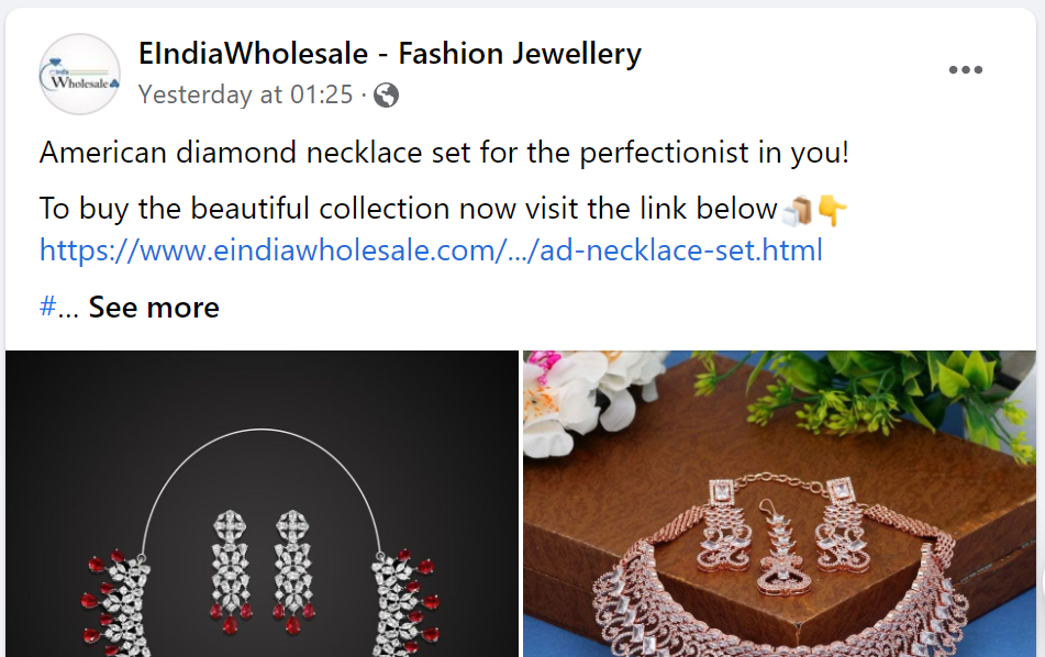 An example of wholesale business advertising on social media