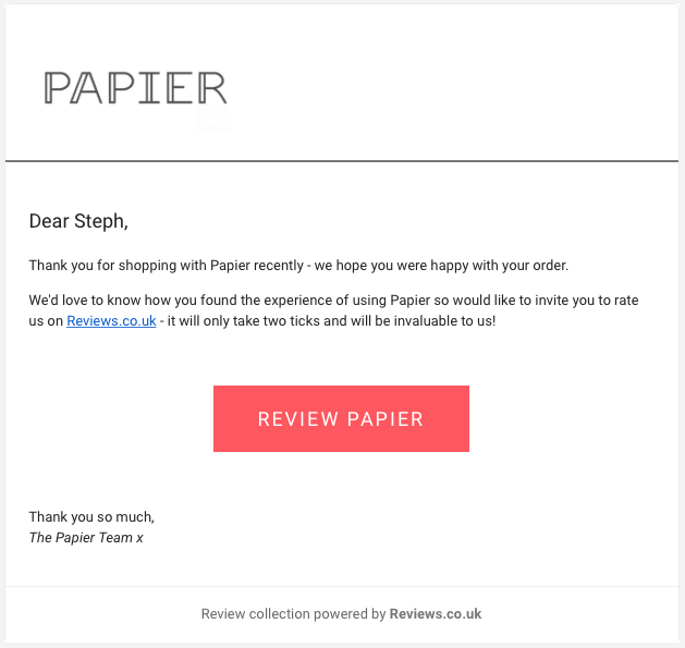 Papier Email Marketing Example