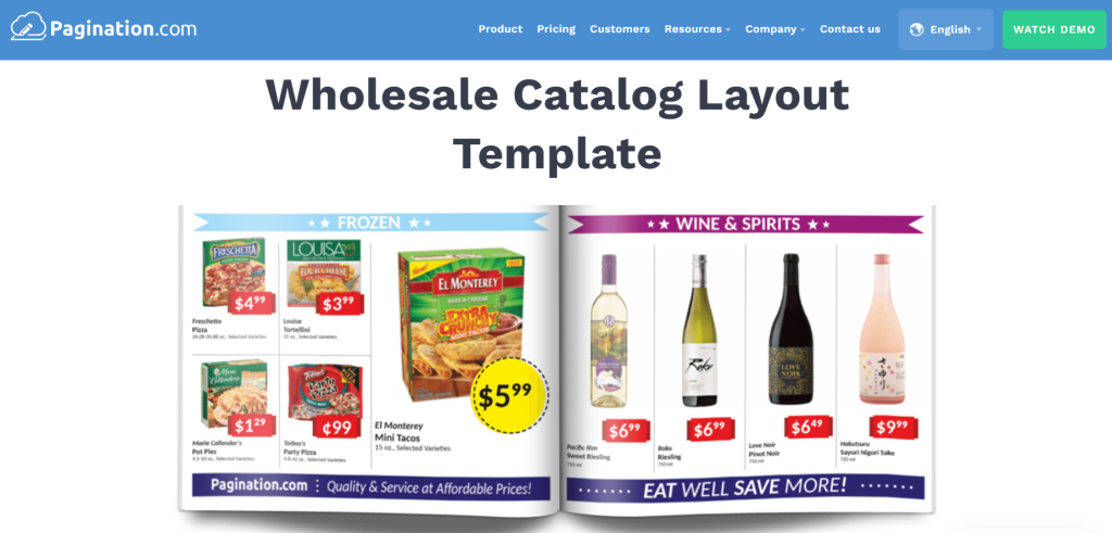 Wholesale catalog template from Pagination. 