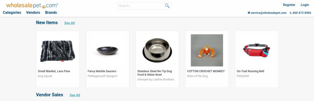 A wholesale website selling pet supplies.