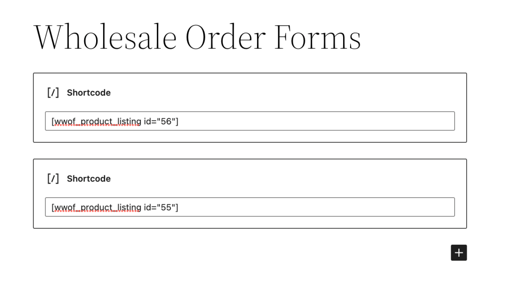 Block editor multiple order forms