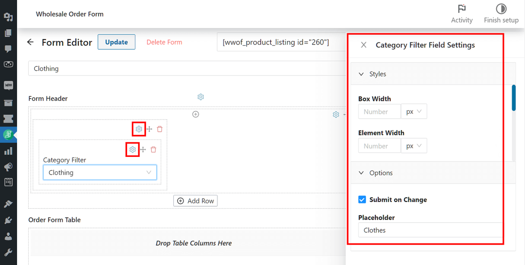 Creating multiple order forms may entail customizing an element's settings