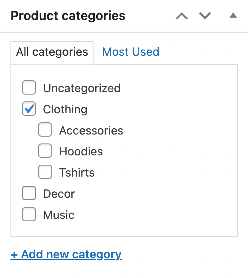 Product categories settings