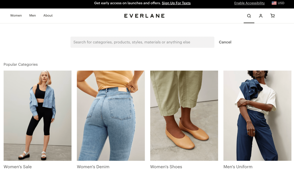 Everlane's products search page