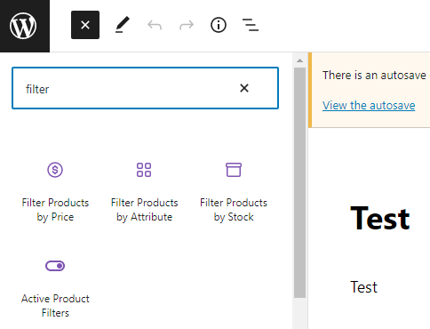 Add product filter blocks on page