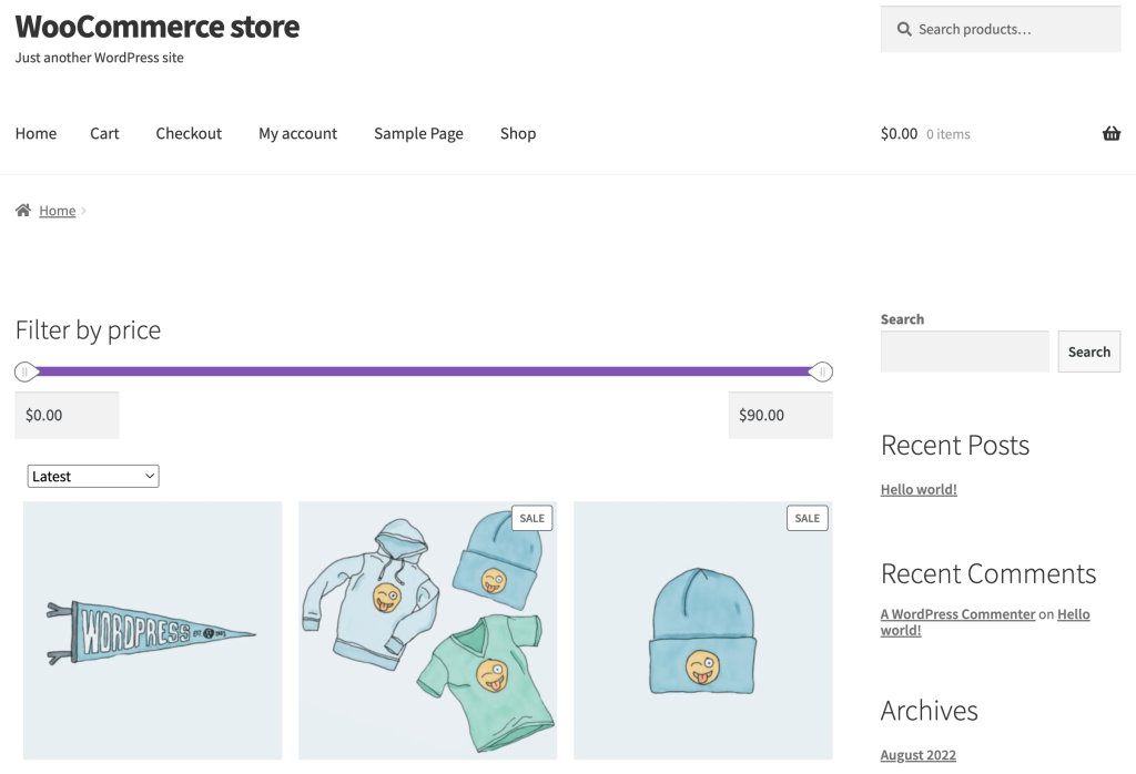 Filter all products by price in a woocommerce store