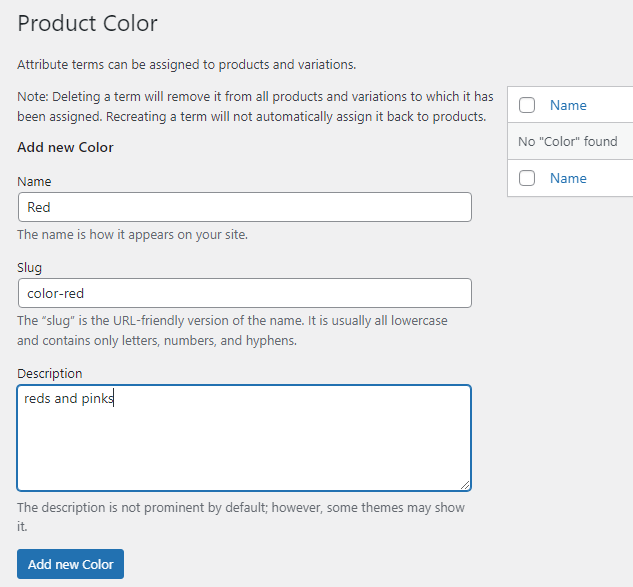 product filters for woocommerce: Add attribute term