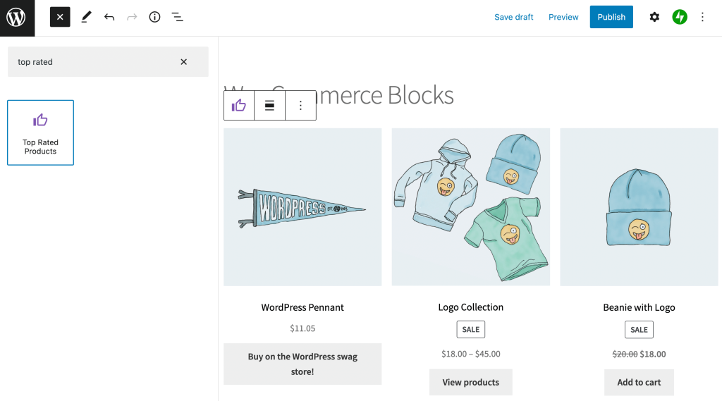 top rated products woocommerce blocks