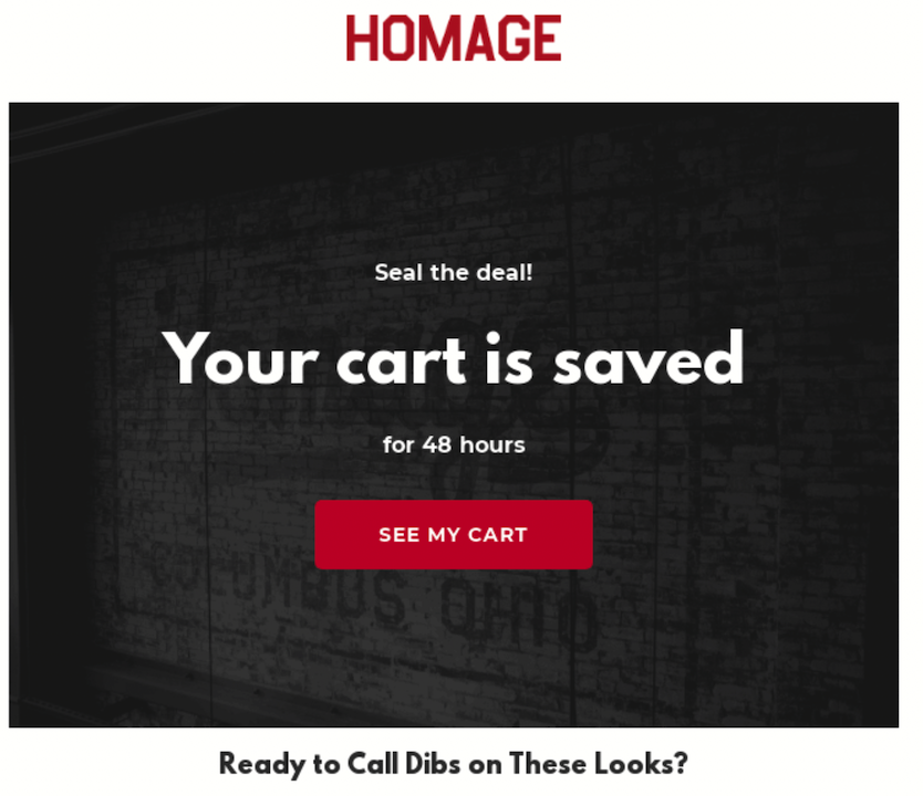 A cart abandonment email by Homage. 