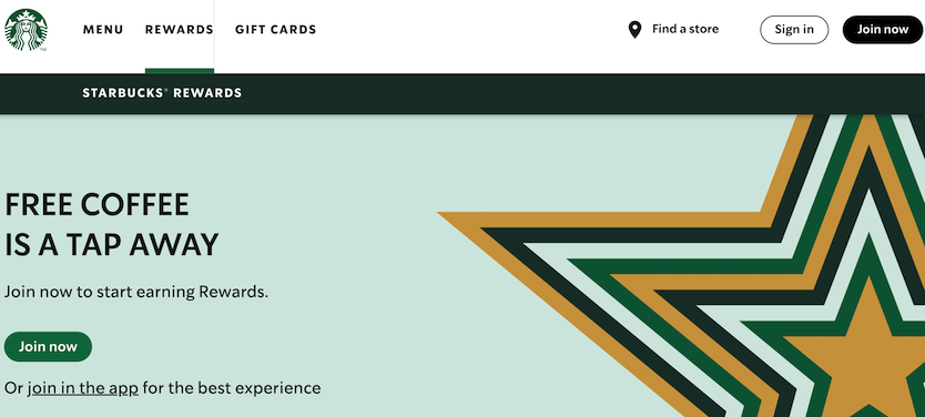 The Starbucks Rewards homepage. 
