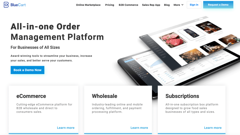 The BlueCart homepage. 