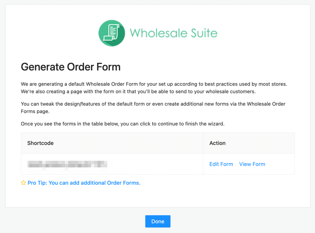 The Order Form generated with Wholesale Suite. 