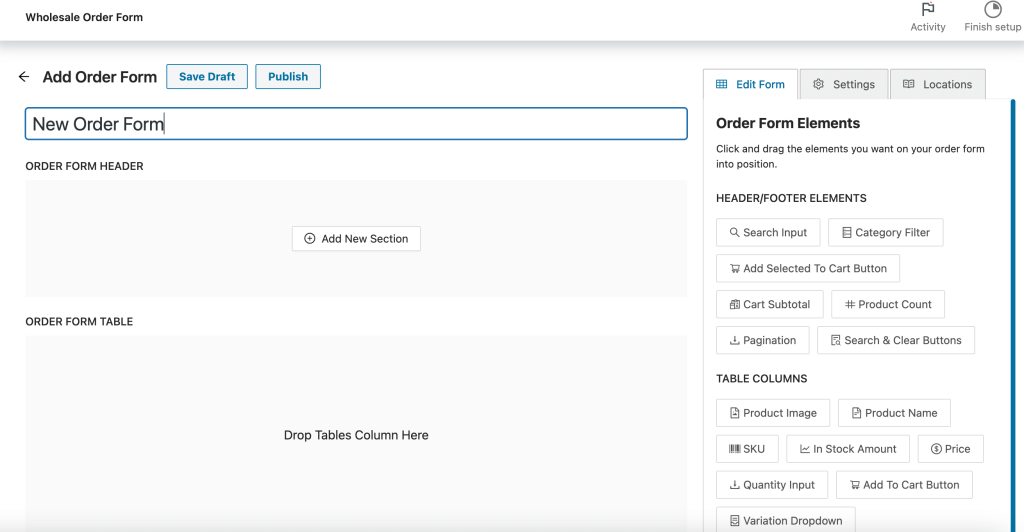 Creating a new order form using Wholesale Suite. 